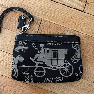 Coach Black and Gray Carriage Print Wristlet